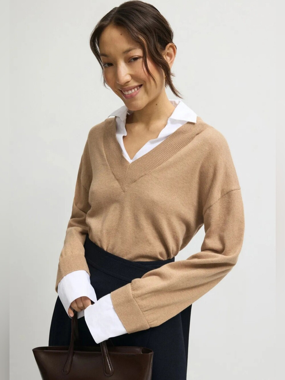 NAADAM Brown Mixed Media  Sweater Women Size S
